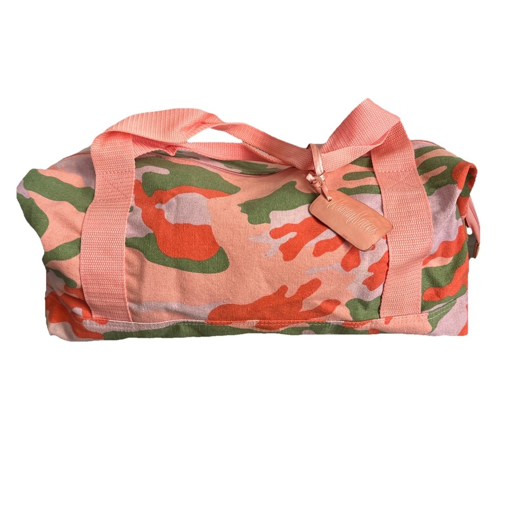Neiman Marcus Camo Small Duffle Green Peach Pink Camouflage Canvas Zip Up